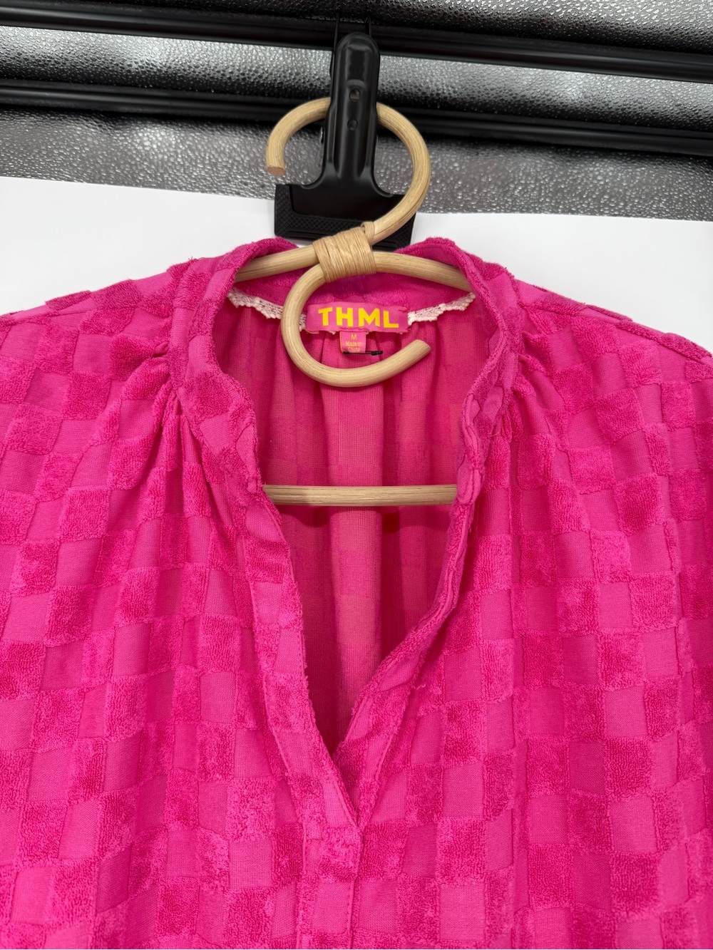 THML Hot Pink Textured Split-Neck Cap Sleeve Top - Picture 9 of 13